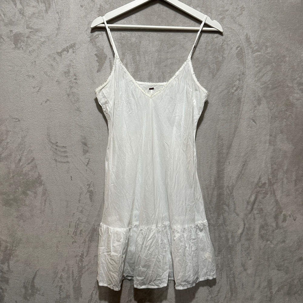 Free People White Cotton Gauze Mini Slip Lightweight Sheer Dress Size 8 RN66170